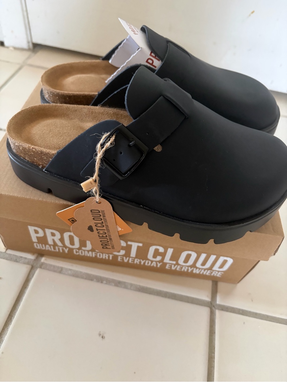 Project Cloud Women’s Black Slip-On Clogs with Buckle